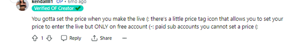 Verified OnlyFans Creators are discussing the entry fee for the live-streaming session on Reddit