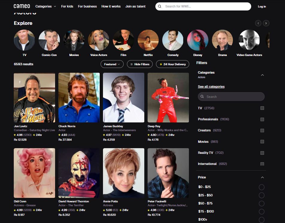 Cameo has an extensive collection of celebrities to discover