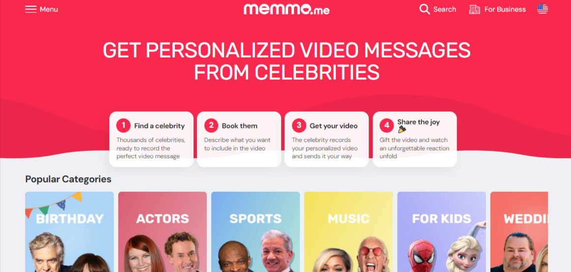 Memmo is a cameo-like celebrity shoutout app for actors, musicians, and sports stars.