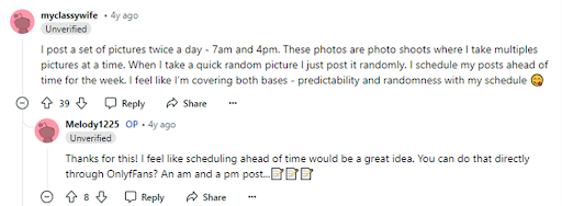 Reddit post on how often you should post on OnlyFans