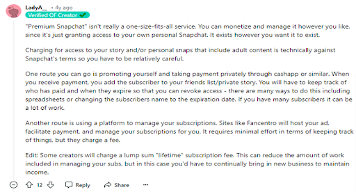 Reddit posts on how to create a Premium Snapchat account