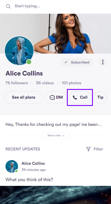 FanCentro’s innovative “calls” feature 