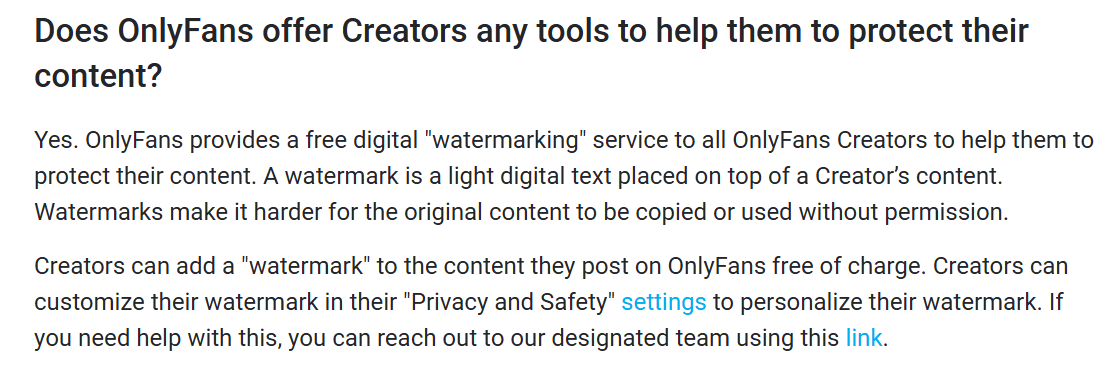 OnlyFans provides free Digital Watermarking service for creators to keep protect their content  