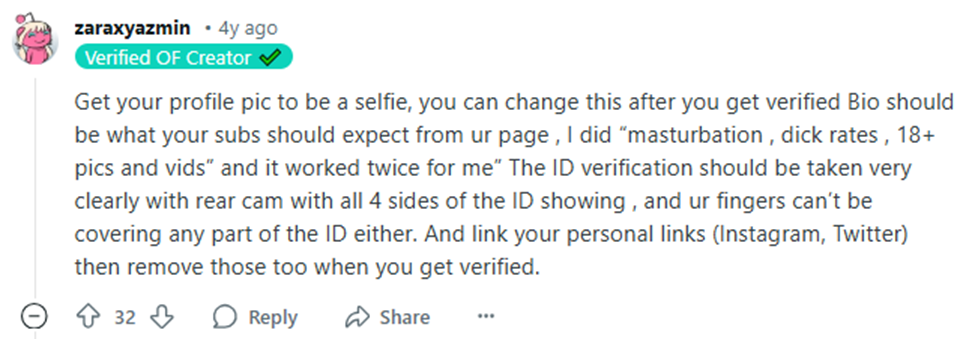 Upload clear pictures of your ID proof for the verified OnlyFans account