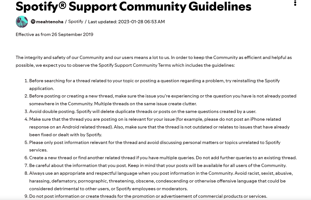 Spotify Community Guidelines