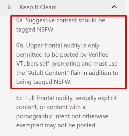 r/VirtualYouTubers, a subreddit for VYouTubers, encourages members to tag suggestive content
