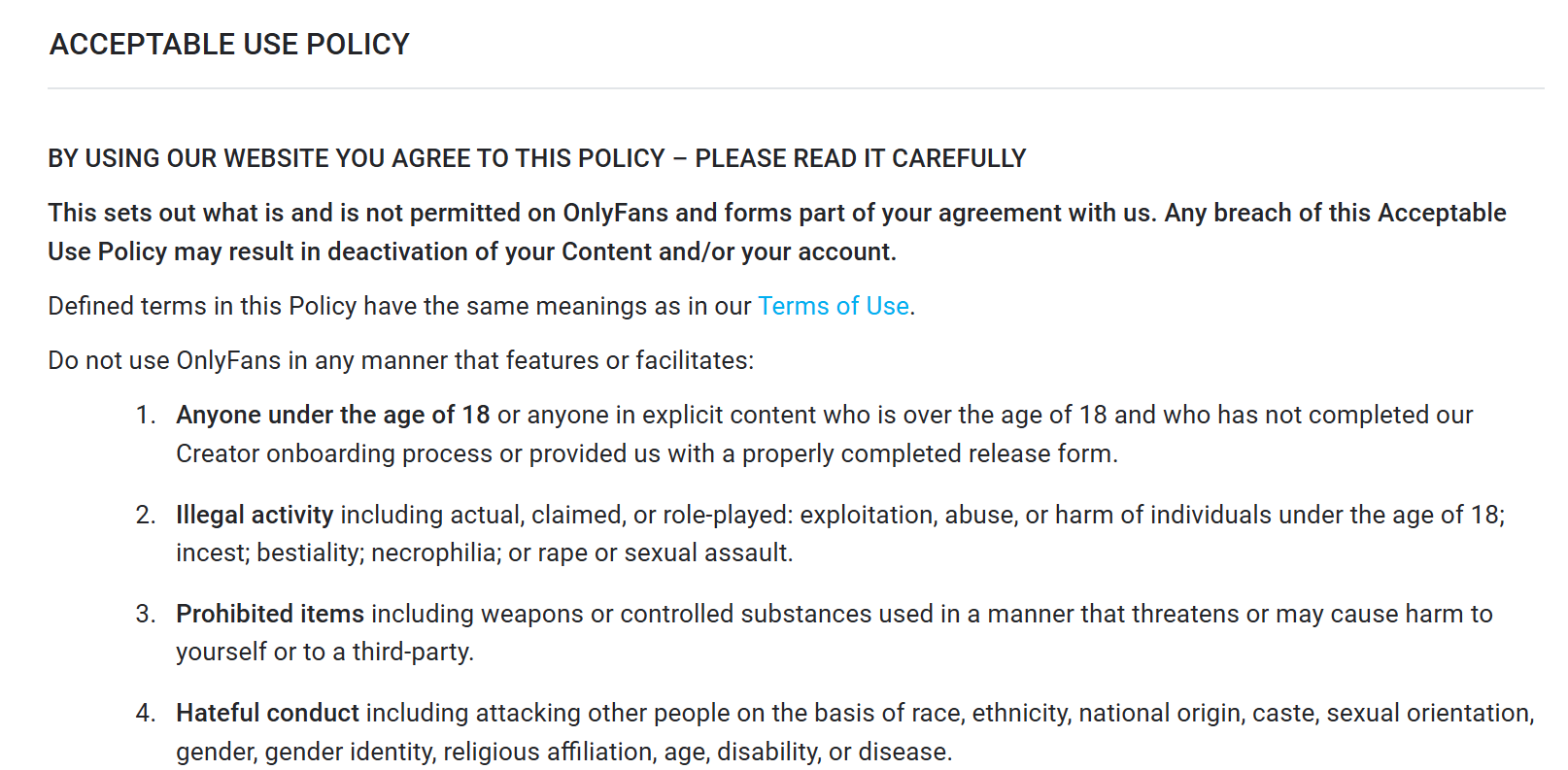 OnlyFans Terms of Service