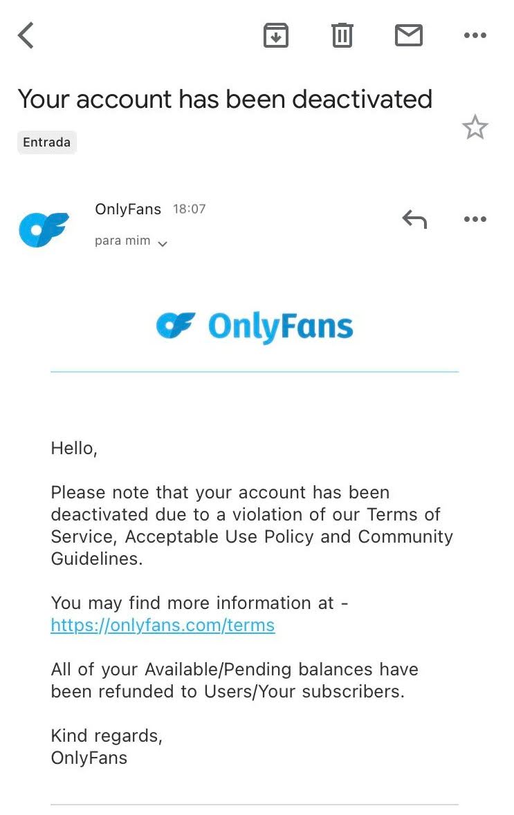OnlyFans Deactivation Email