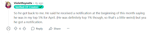 Reddit Discussions on fans receiving top % notification