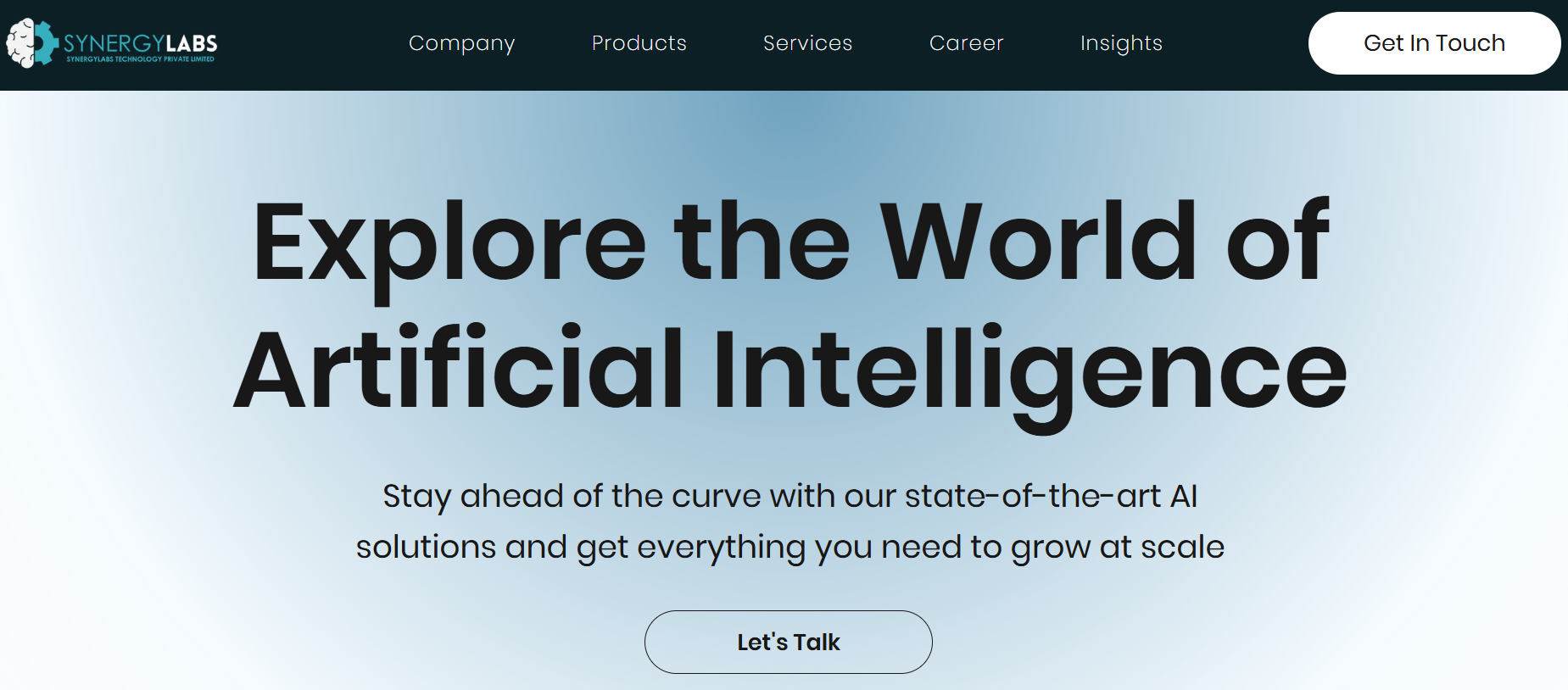 Synergy Labs artificial intelligence solutions and services homepage