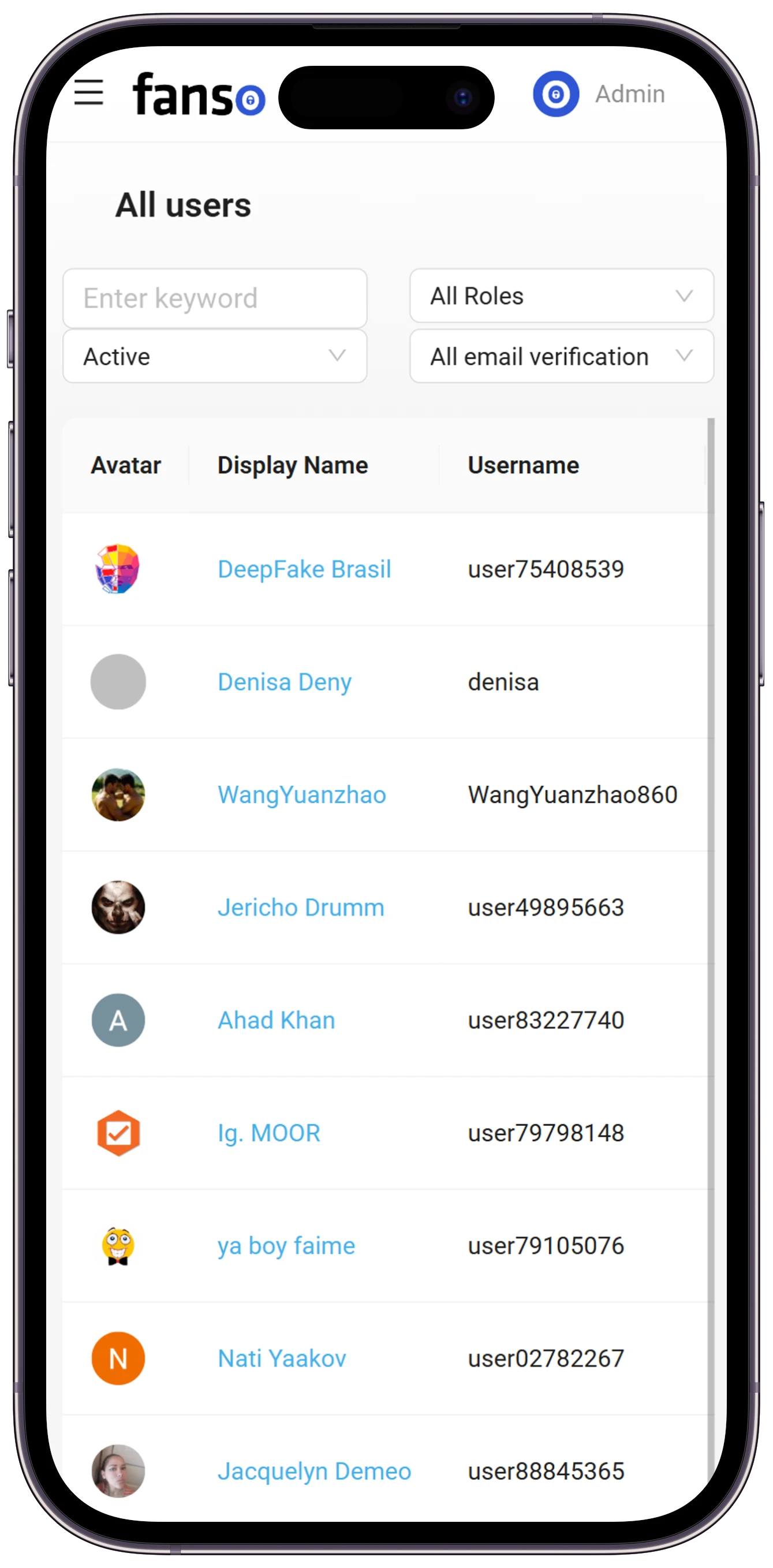 Fanvue clone admin dashboard from Fanso